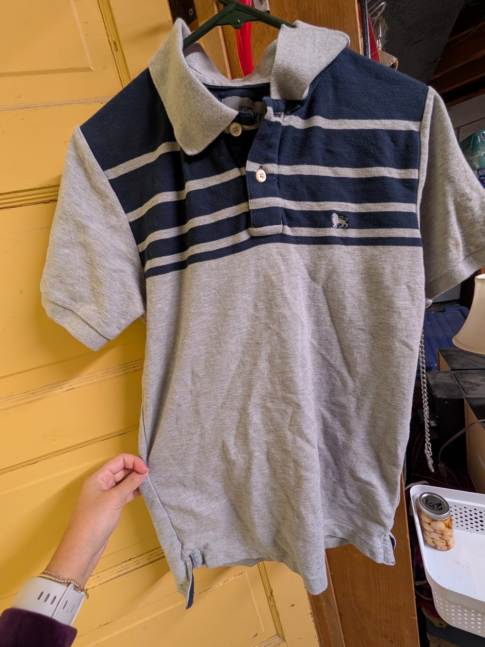 Old Navy Gray Polo with Navy Stripe Yoke